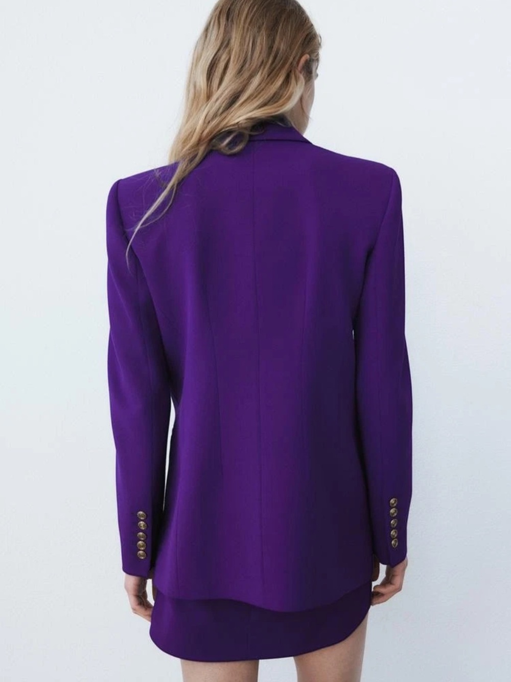 ZARA Purple Double-Breasted Blazer Gold Buttons Sz XS - Picture 6 of 14